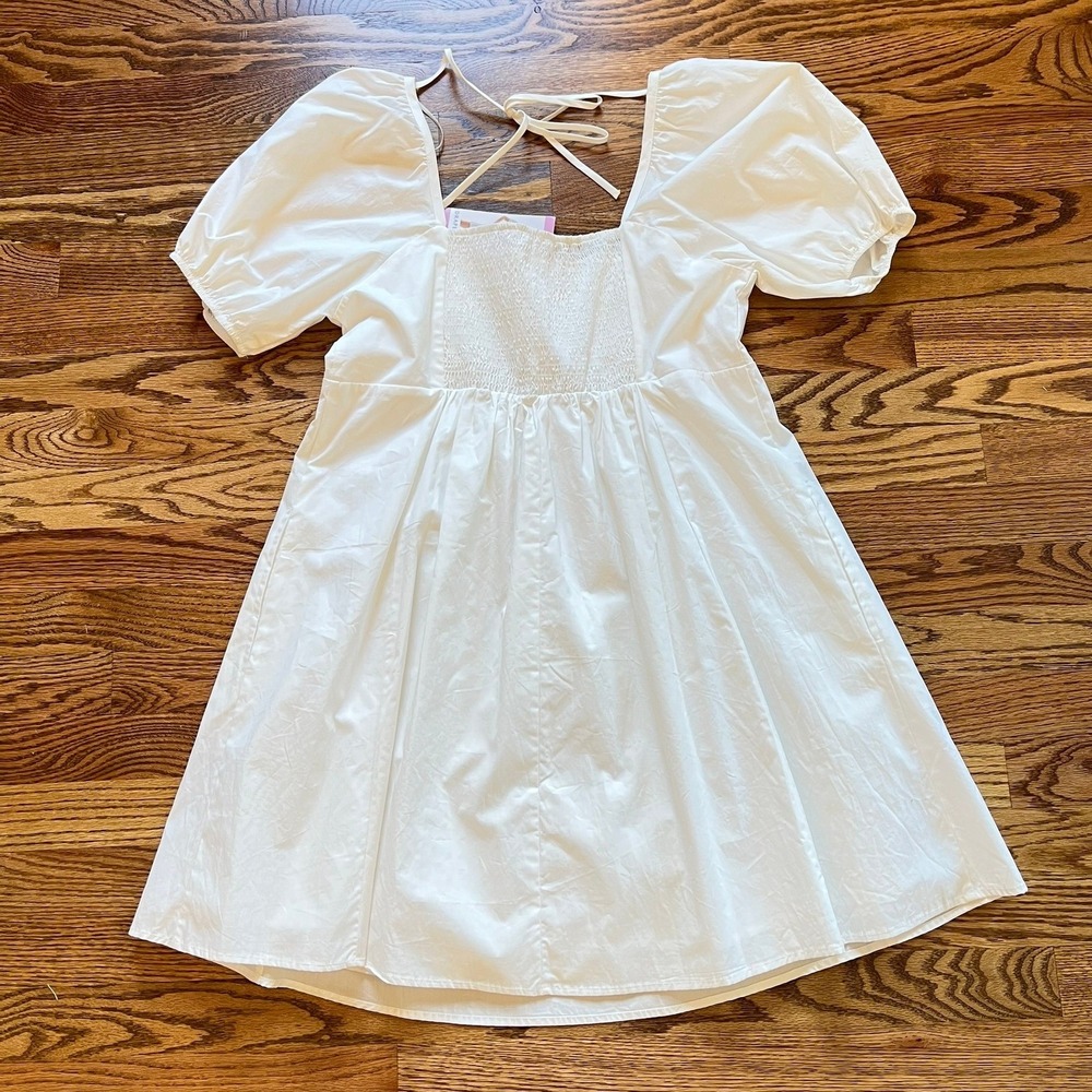 Draper James NWT 100% Cotton White Puff Sleeve Smocked Mini Dress Sz. Small - Picture 10 of 10